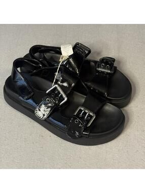 Old Navy Chunky Buckle Shoes Womens Size 8 Black Sandals Double Strap Platform